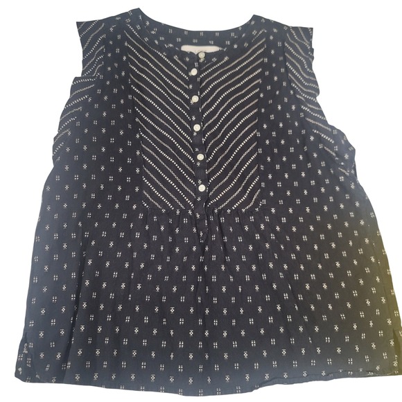 LOFT Tops - LOFT Black & Beige Sleeveless Blouse Top Womens Sz M Button Front Summer Career